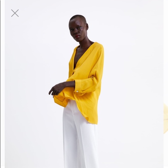 Zara v-neck yellow blouse size xs - Picture 2 of 10